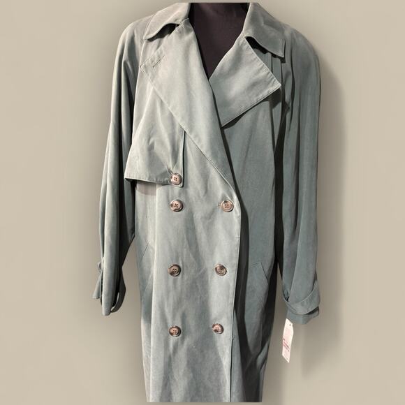 Vtg Large 14 Jacket Duster Trench Light Rain Coat Sage Green Women’s NWT Minimal - Picture 2 of 5